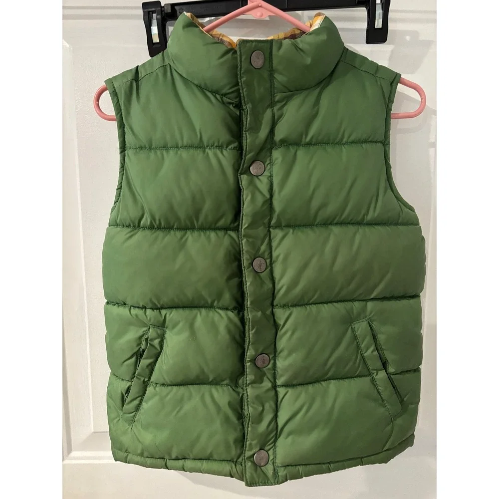 Gymboree Kids Puffer Vest‎ Green Plaid Lined Size M 7-8 Boys